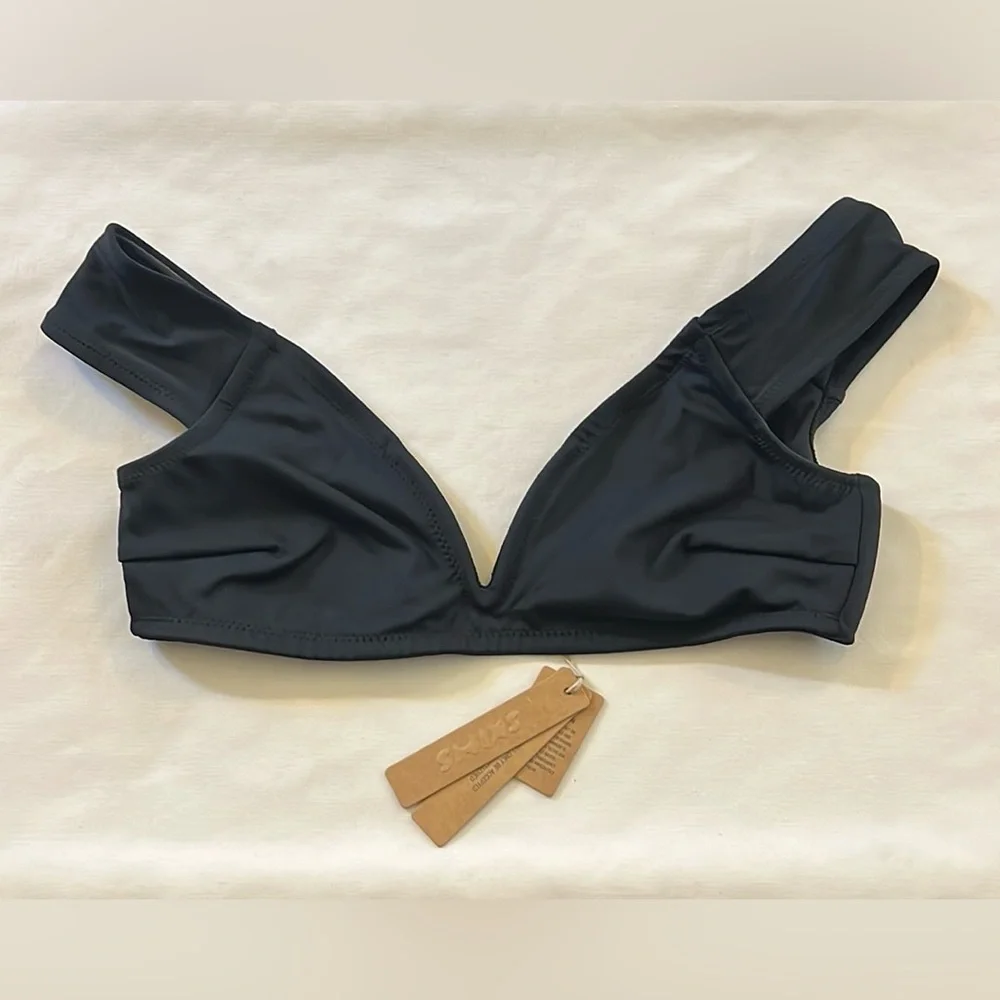 SKIMS Black V-Neck Bikini Top